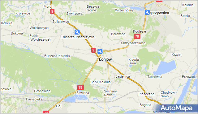 mapa Łoniów, Łoniów na mapie Targeo