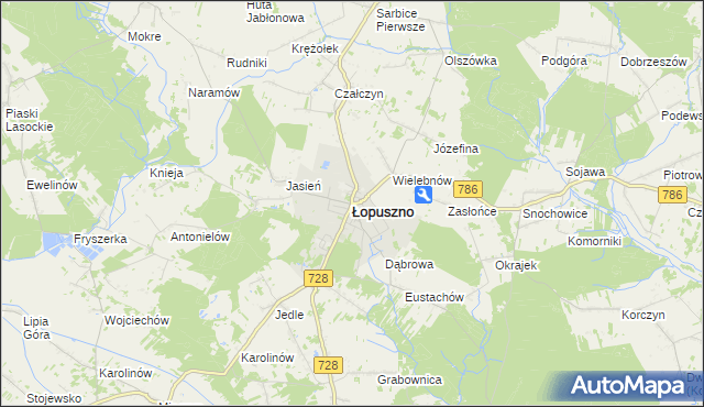 mapa Łopuszno, Łopuszno na mapie Targeo