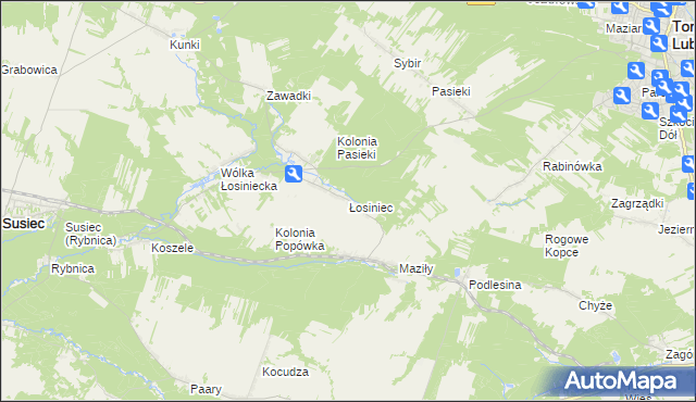 mapa Łosiniec gmina Susiec, Łosiniec gmina Susiec na mapie Targeo