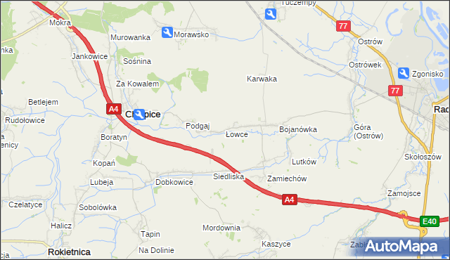 mapa Łowce, Łowce na mapie Targeo