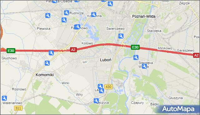 mapa Luboń powiat poznański, Luboń powiat poznański na mapie Targeo