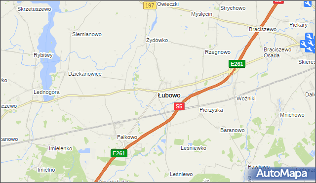 mapa Łubowo powiat gnieźnieński, Łubowo powiat gnieźnieński na mapie Targeo