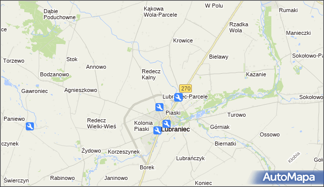 mapa Lubraniec-Parcele, Lubraniec-Parcele na mapie Targeo