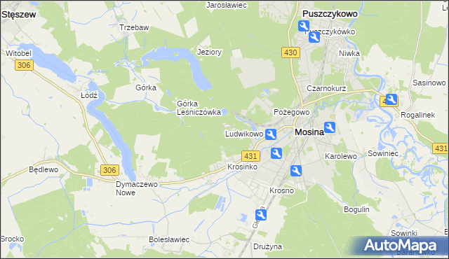 mapa Ludwikowo gmina Mosina, Ludwikowo gmina Mosina na mapie Targeo