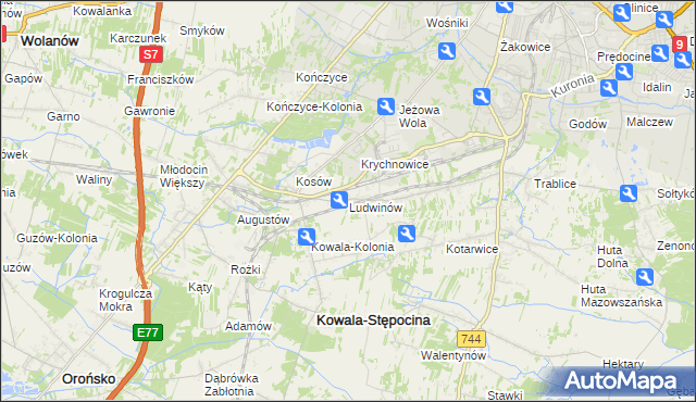 mapa Ludwinów gmina Kowala, Ludwinów gmina Kowala na mapie Targeo