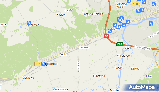 mapa Łupowo gmina Bogdaniec, Łupowo gmina Bogdaniec na mapie Targeo