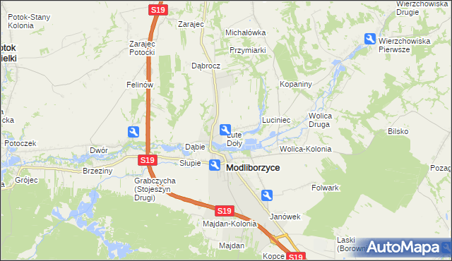 mapa Lute Doły, Lute Doły na mapie Targeo