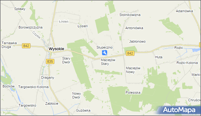 mapa Maciejów Stary gmina Wysokie, Maciejów Stary gmina Wysokie na mapie Targeo