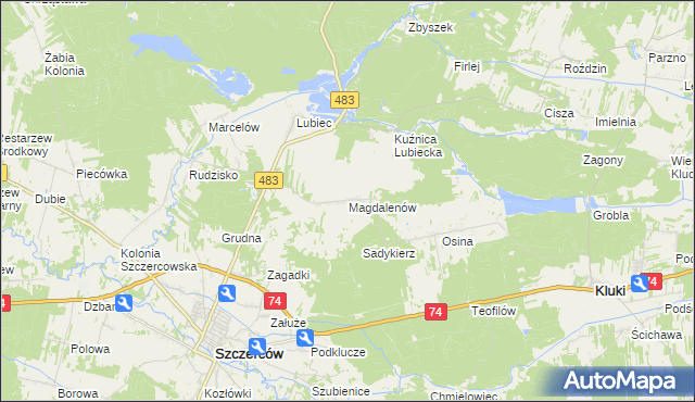 mapa Magdalenów gmina Szczerców, Magdalenów gmina Szczerców na mapie Targeo