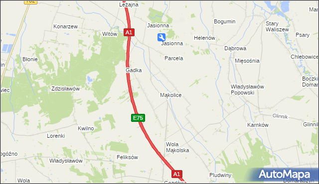 mapa Mąkolice gmina Głowno, Mąkolice gmina Głowno na mapie Targeo