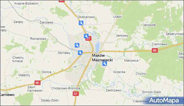 mapa Maków Mazowiecki, Maków Mazowiecki na mapie Targeo