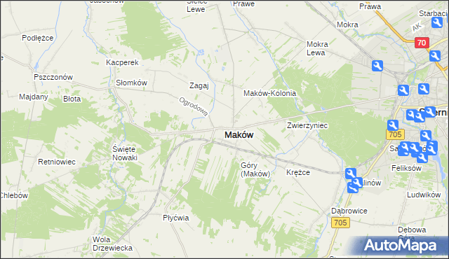 mapa Maków powiat skierniewicki, Maków powiat skierniewicki na mapie Targeo