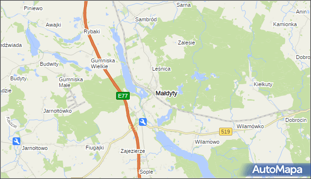 mapa Małdyty, Małdyty na mapie Targeo