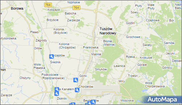 mapa Malinie gmina Tuszów Narodowy, Malinie gmina Tuszów Narodowy na mapie Targeo