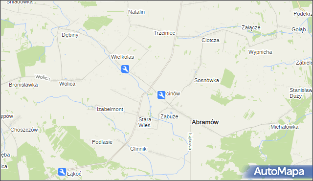 mapa Marcinów gmina Abramów, Marcinów gmina Abramów na mapie Targeo