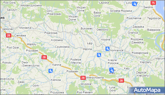 mapa Męcina, Męcina na mapie Targeo