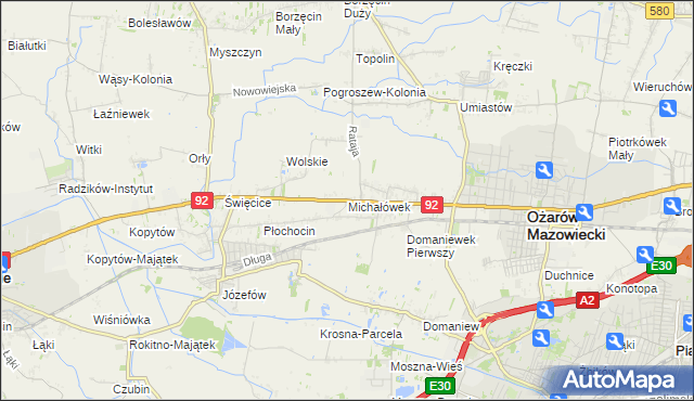 mapa Michałówek gmina Ożarów Mazowiecki, Michałówek gmina Ożarów Mazowiecki na mapie Targeo