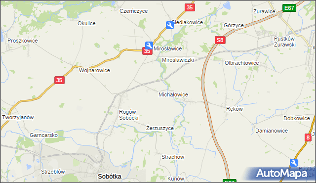 mapa Michałowice gmina Sobótka, Michałowice gmina Sobótka na mapie Targeo