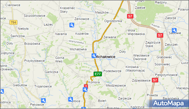 mapa Michałowice powiat krakowski, Michałowice powiat krakowski na mapie Targeo