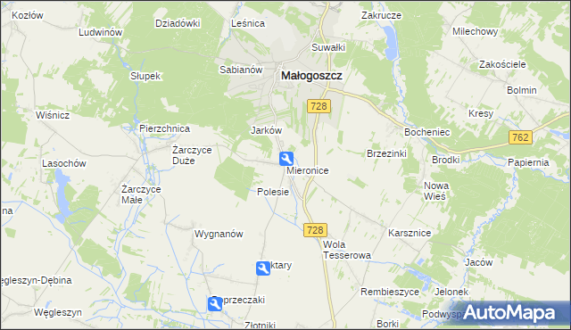 mapa Mieronice gmina Małogoszcz, Mieronice gmina Małogoszcz na mapie Targeo
