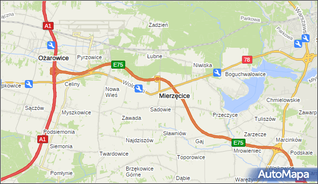 mapa Mierzęcice, Mierzęcice na mapie Targeo