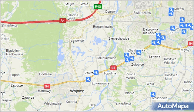 mapa Mikołajowice gmina Wierzchosławice, Mikołajowice gmina Wierzchosławice na mapie Targeo