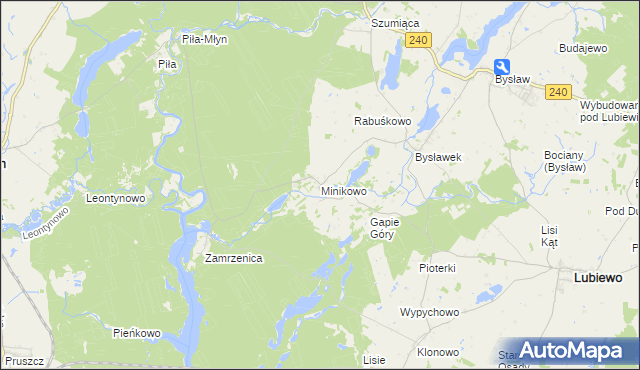 mapa Minikowo gmina Lubiewo, Minikowo gmina Lubiewo na mapie Targeo