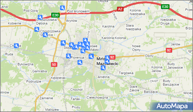 mapa Mińsk Mazowiecki, Mińsk Mazowiecki na mapie Targeo