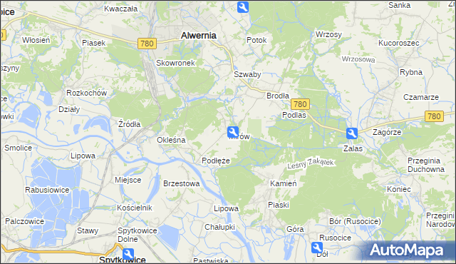 mapa Mirów gmina Alwernia, Mirów gmina Alwernia na mapie Targeo