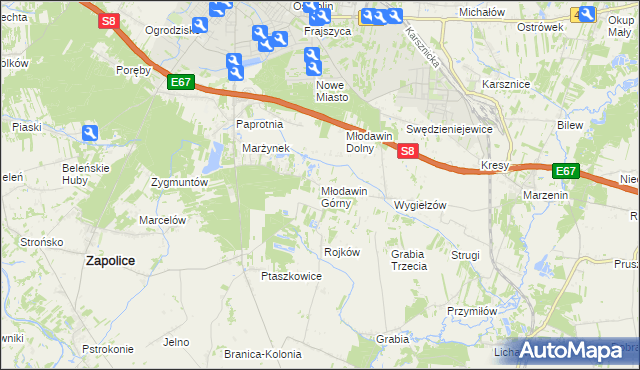 mapa Młodawin Górny, Młodawin Górny na mapie Targeo