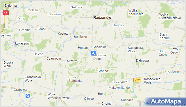 mapa Młodynie Dolne, Młodynie Dolne na mapie Targeo