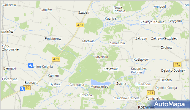 mapa Młynisko gmina Koźminek, Młynisko gmina Koźminek na mapie Targeo