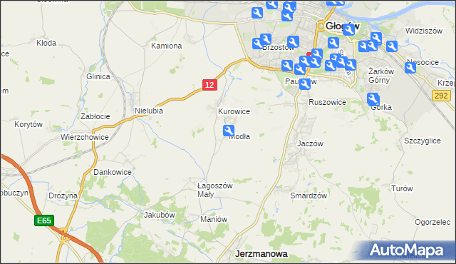 mapa Modła gmina Jerzmanowa, Modła gmina Jerzmanowa na mapie Targeo
