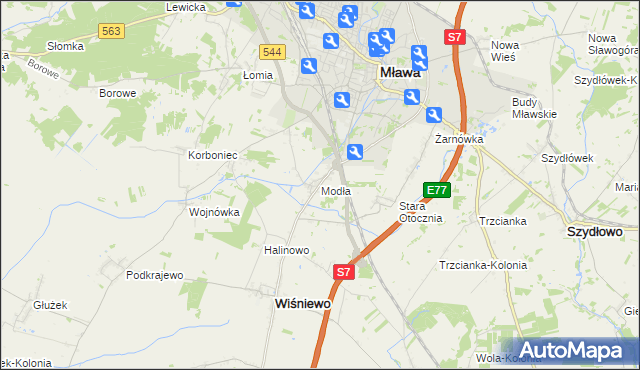 mapa Modła gmina Wiśniewo, Modła gmina Wiśniewo na mapie Targeo