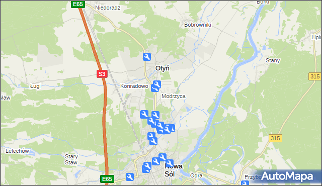 mapa Modrzyca, Modrzyca na mapie Targeo