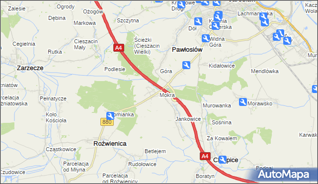 mapa Mokra gmina Roźwienica, Mokra gmina Roźwienica na mapie Targeo