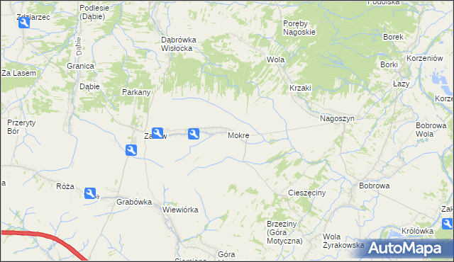 mapa Mokre gmina Żyraków, Mokre gmina Żyraków na mapie Targeo