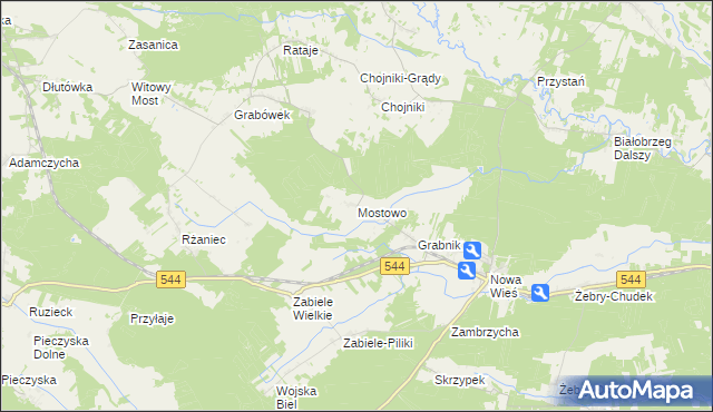 mapa Mostowo gmina Olszewo-Borki, Mostowo gmina Olszewo-Borki na mapie Targeo