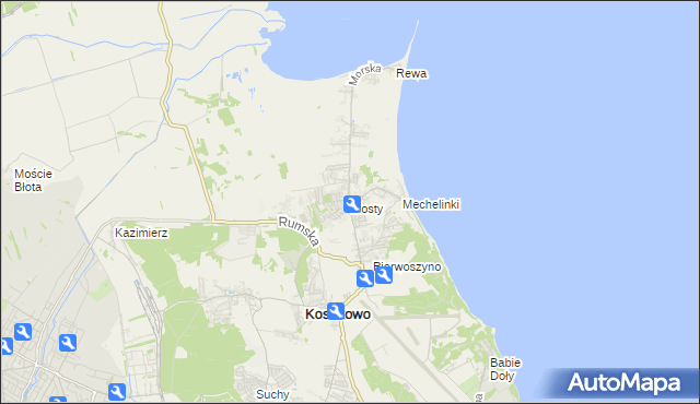 mapa Mosty gmina Kosakowo, Mosty gmina Kosakowo na mapie Targeo