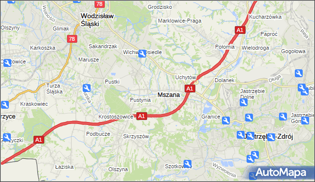 mapa Mszana powiat wodzisławski, Mszana powiat wodzisławski na mapie Targeo