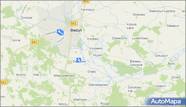 mapa Myślin, Myślin na mapie Targeo