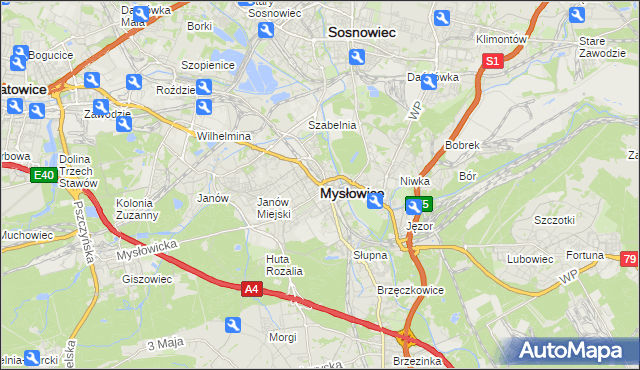 mapa Mysłowice, Mysłowice na mapie Targeo