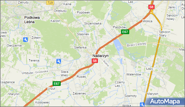 mapa Nadarzyn powiat pruszkowski, Nadarzyn powiat pruszkowski na mapie Targeo