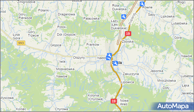 mapa Nadole gmina Dukla, Nadole gmina Dukla na mapie Targeo