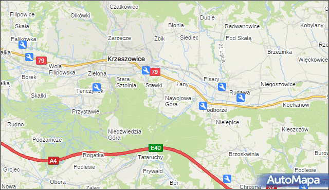 mapa Nawojowa Góra, Nawojowa Góra na mapie Targeo