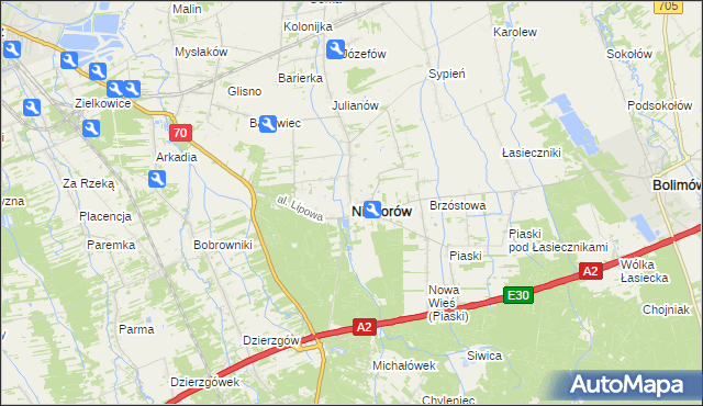 mapa Nieborów powiat łowicki, Nieborów powiat łowicki na mapie Targeo