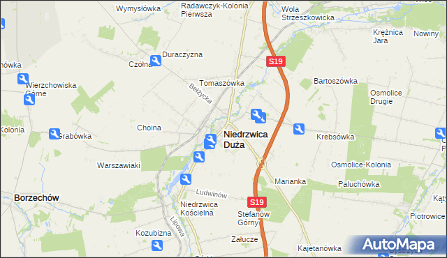 mapa Niedrzwica Duża, Niedrzwica Duża na mapie Targeo