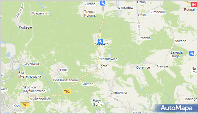 mapa Niesułowice gmina Olkusz, Niesułowice gmina Olkusz na mapie Targeo