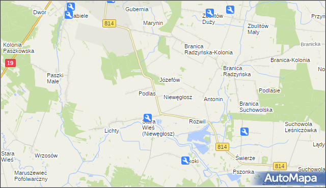 mapa Niewęgłosz, Niewęgłosz na mapie Targeo