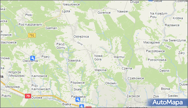 mapa Nowa Góra gmina Krzeszowice, Nowa Góra gmina Krzeszowice na mapie Targeo